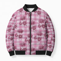 Pink Palaka Hawaii Bomber Puffer Jacket Hawaiian Lehua Blossoms