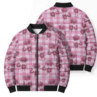 Pink Palaka Hawaii Bomber Puffer Jacket Hawaiian Lehua Blossoms