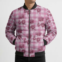 Pink Palaka Hawaii Bomber Puffer Jacket Hawaiian Lehua Blossoms