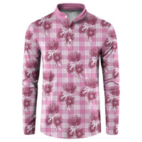 Pink Palaka Hawaii Button Sweatshirt Hawaiian Lehua Blossoms