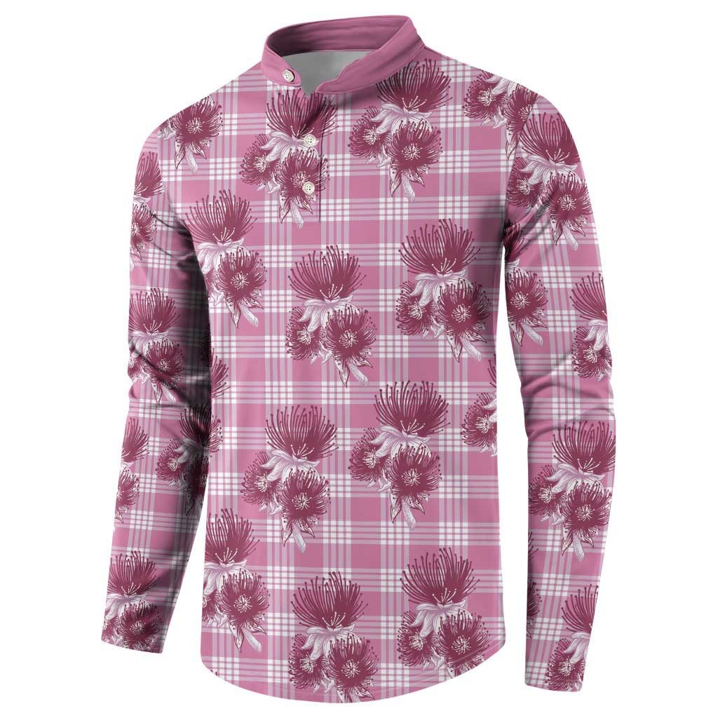 Pink Palaka Hawaii Button Sweatshirt Hawaiian Lehua Blossoms