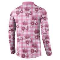 Pink Palaka Hawaii Button Sweatshirt Hawaiian Lehua Blossoms