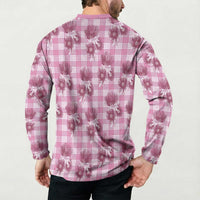 Pink Palaka Hawaii Button Sweatshirt Hawaiian Lehua Blossoms