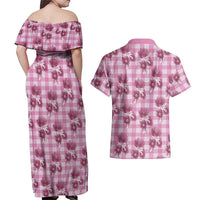 Pink Palaka Hawaii Couples Matching Off Shoulder Maxi Dress and Hawaiian Shirt Hawaiian Lehua Blossoms LT05 - Polynesian Pride