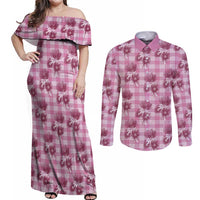 Pink Palaka Hawaii Couples Matching Off Shoulder Maxi Dress and Long Sleeve Button Shirt Hawaiian Lehua Blossoms LT05 Pink - Polynesian Pride