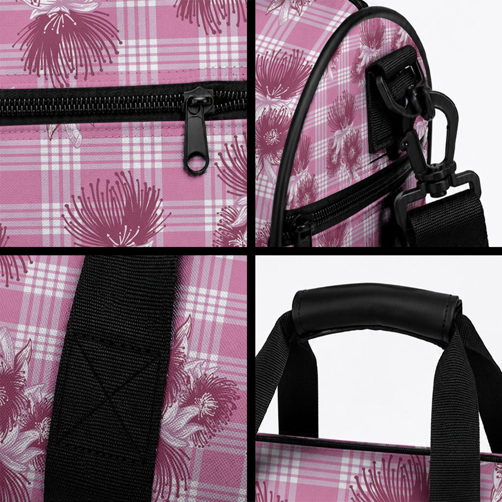 Pink Palaka Hawaii Duffle Bag Hawaiian Lehua Blossoms