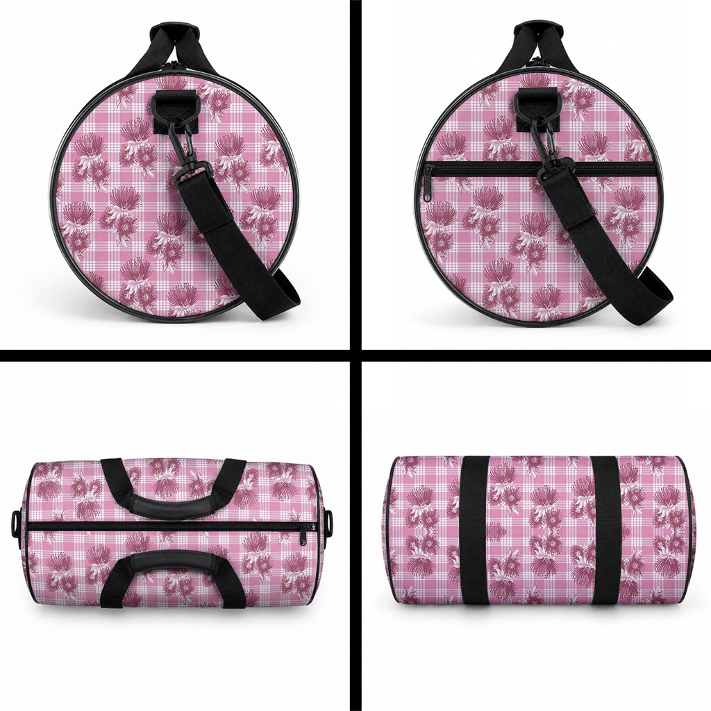 Pink Palaka Hawaii Duffle Bag Hawaiian Lehua Blossoms