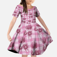 Pink Palaka Hawaii Family Matching Long Sleeve Bodycon Dress and Hawaiian Shirt Hawaiian Lehua Blossoms LT05 Daughter's Dress Pink - Polynesian Pride