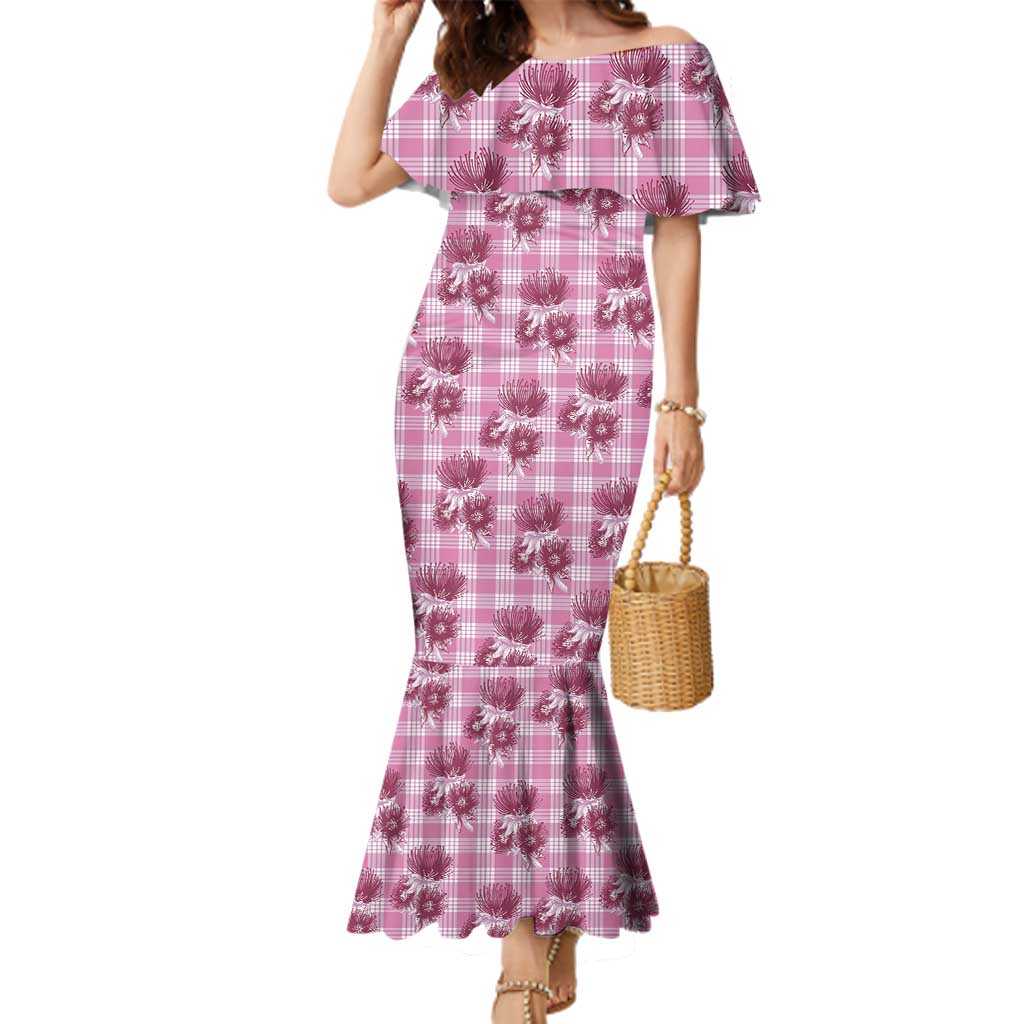 Pink Palaka Hawaii Family Matching Mermaid Dress and Hawaiian Shirt Hawaiian Lehua Blossoms LT05 Mom's Dress Pink - Polynesian Pride