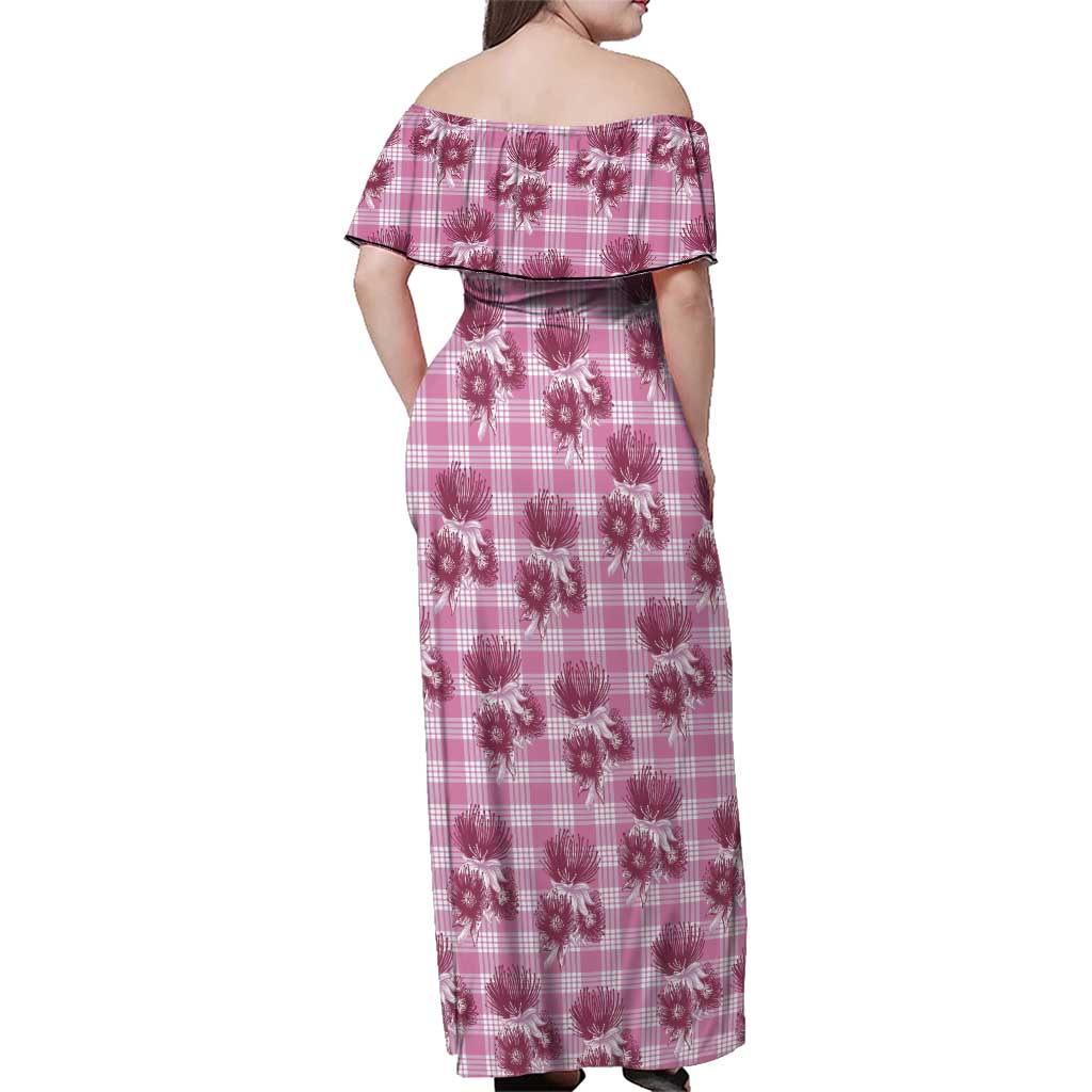 Pink Palaka Hawaii Family Matching Off Shoulder Maxi Dress and Hawaiian Shirt Hawaiian Lehua Blossoms LT05 - Polynesian Pride