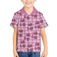Pink Palaka Hawaii Family Matching Puletasi and Hawaiian Shirt Hawaiian Lehua Blossoms