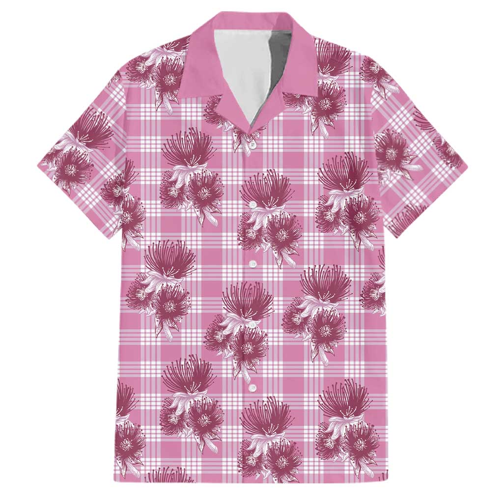 Pink Palaka Hawaii Family Matching Summer Maxi Dress and Hawaiian Shirt Hawaiian Lehua Blossoms