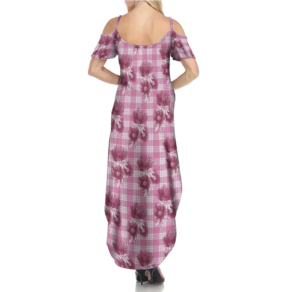 Pink Palaka Hawaii Family Matching Summer Maxi Dress and Hawaiian Shirt Hawaiian Lehua Blossoms