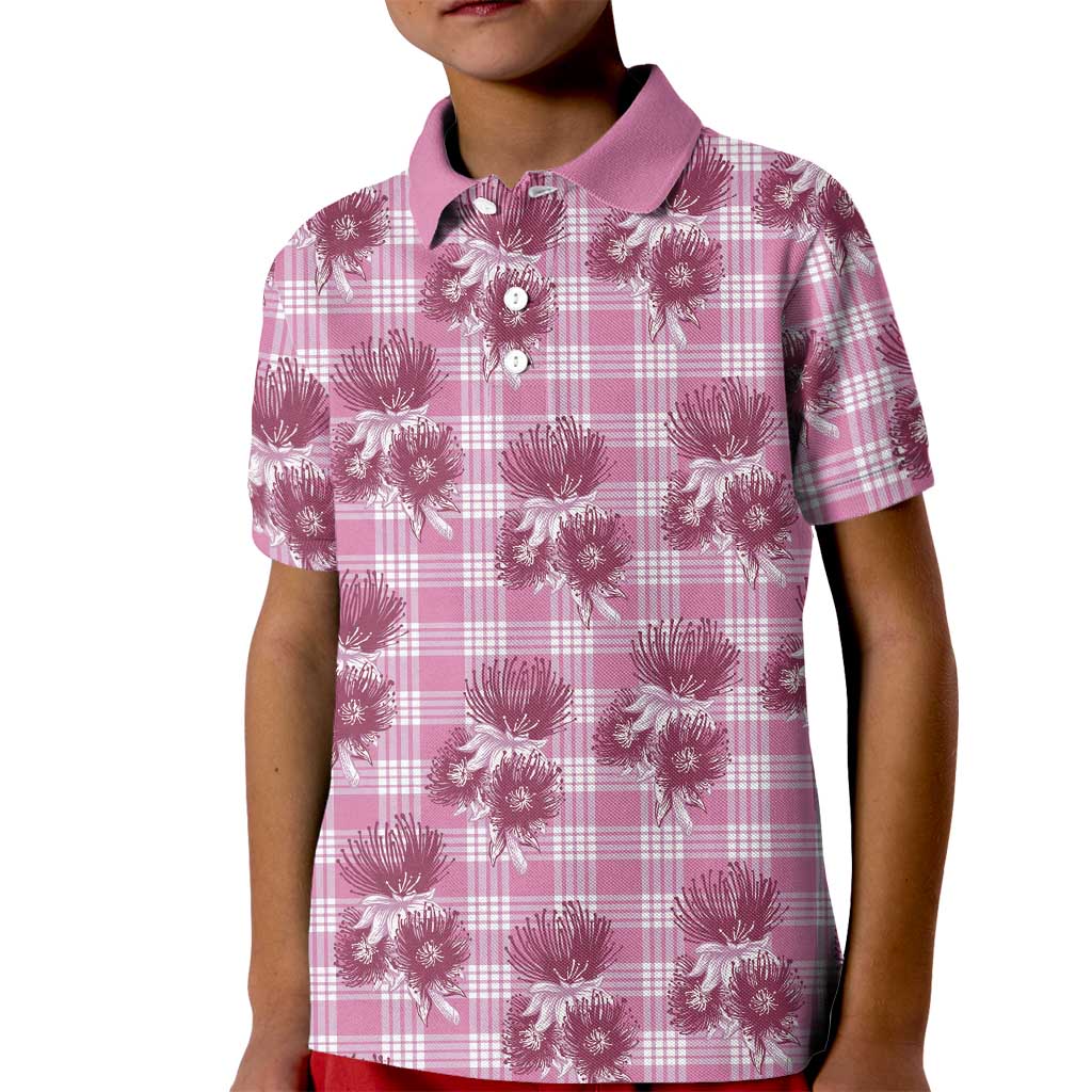 Pink Palaka Hawaii Kid Polo Shirt Hawaiian Lehua Blossoms LT05 Kid Pink - Polynesian Pride