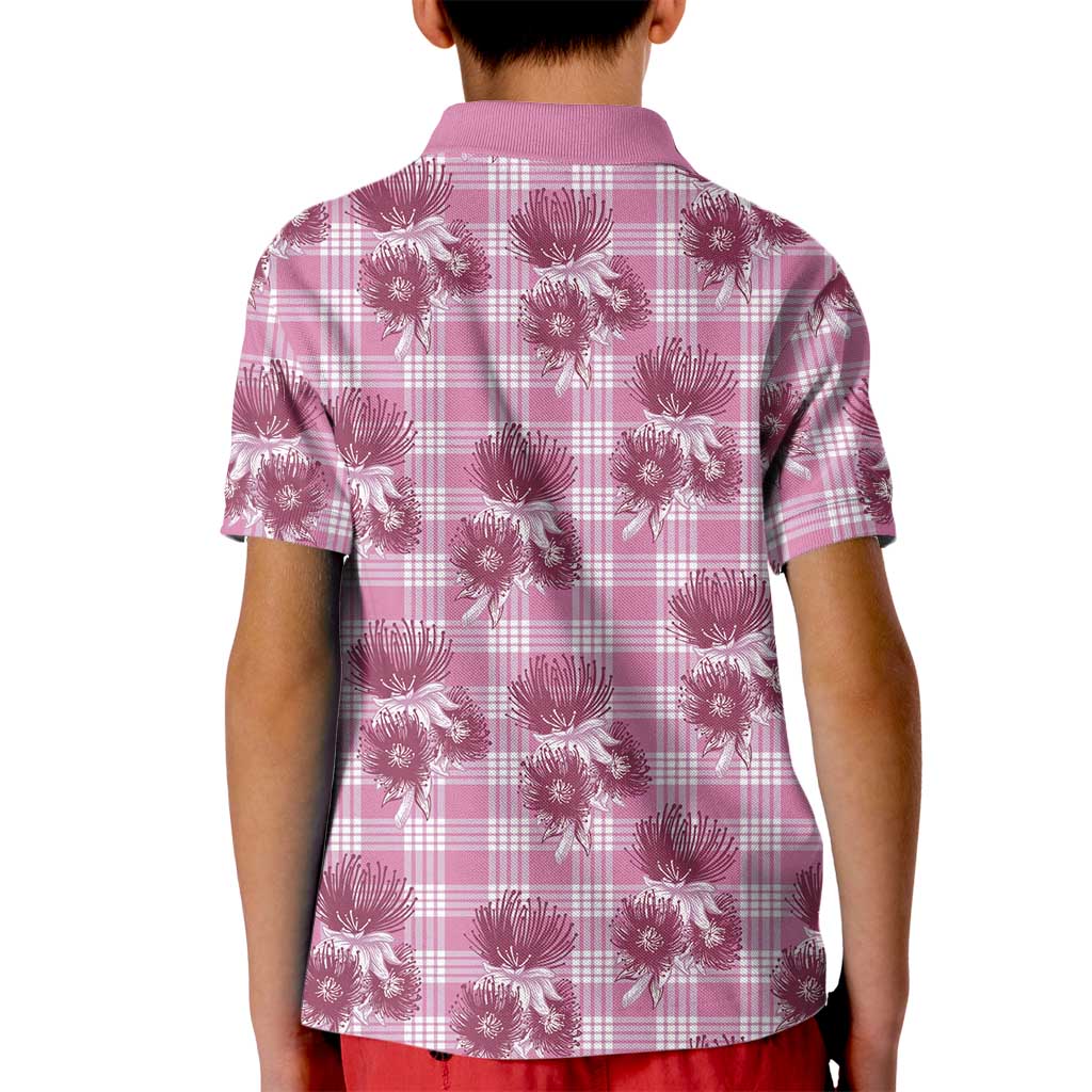 Pink Palaka Hawaii Kid Polo Shirt Hawaiian Lehua Blossoms LT05 - Polynesian Pride