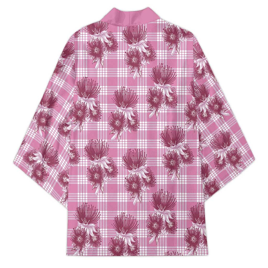 Pink Palaka Hawaii Kimono Hawaiian Lehua Blossoms
