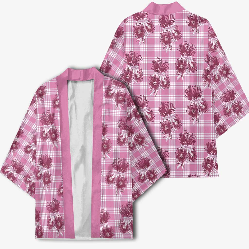 Pink Palaka Hawaii Kimono Hawaiian Lehua Blossoms