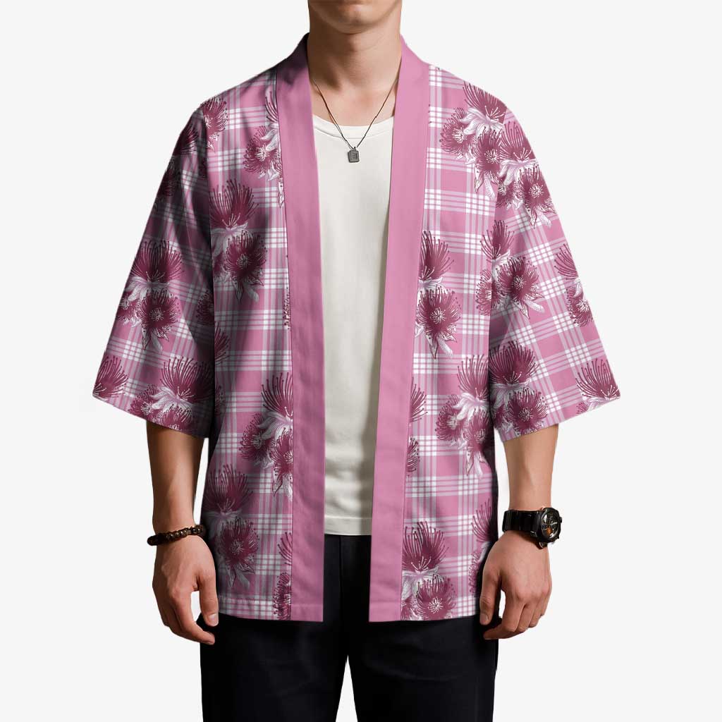 Pink Palaka Hawaii Kimono Hawaiian Lehua Blossoms