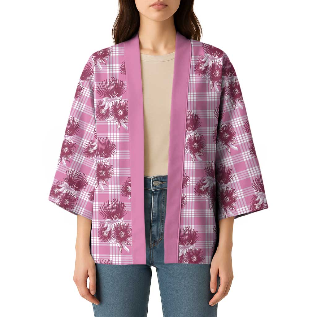 Pink Palaka Hawaii Kimono Hawaiian Lehua Blossoms
