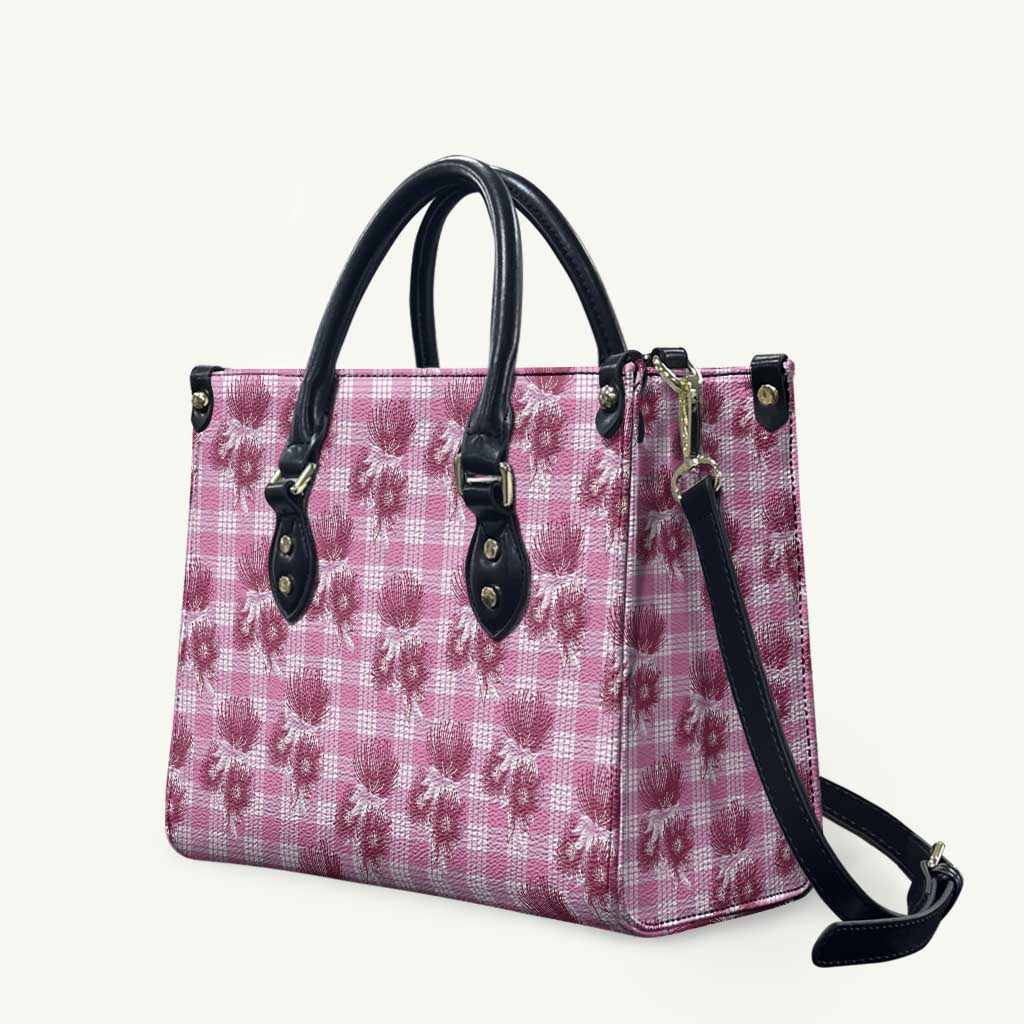 Pink Palaka Hawaii Leather Bag Hawaiian Lehua Blossoms LT05 Pink - Polynesian Pride