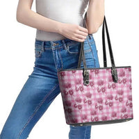 Pink Palaka Hawaii Leather Tote Bag Hawaiian Lehua Blossoms