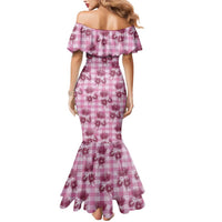 Pink Palaka Hawaii Mermaid Dress Hawaiian Lehua Blossoms