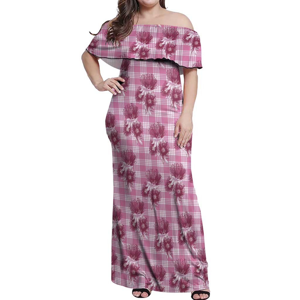 Pink Palaka Hawaii Off Shoulder Maxi Dress Hawaiian Lehua Blossoms LT05 Women Pink - Polynesian Pride