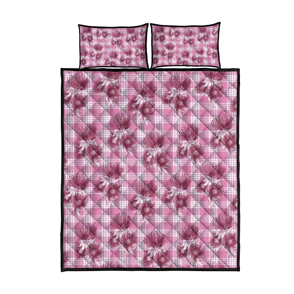 Pink Palaka Hawaii Quilt Bed Set Hawaiian Lehua Blossoms LT05 - Polynesian Pride
