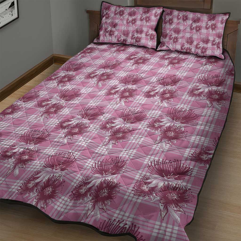 Pink Palaka Hawaii Quilt Bed Set Hawaiian Lehua Blossoms LT05 - Polynesian Pride
