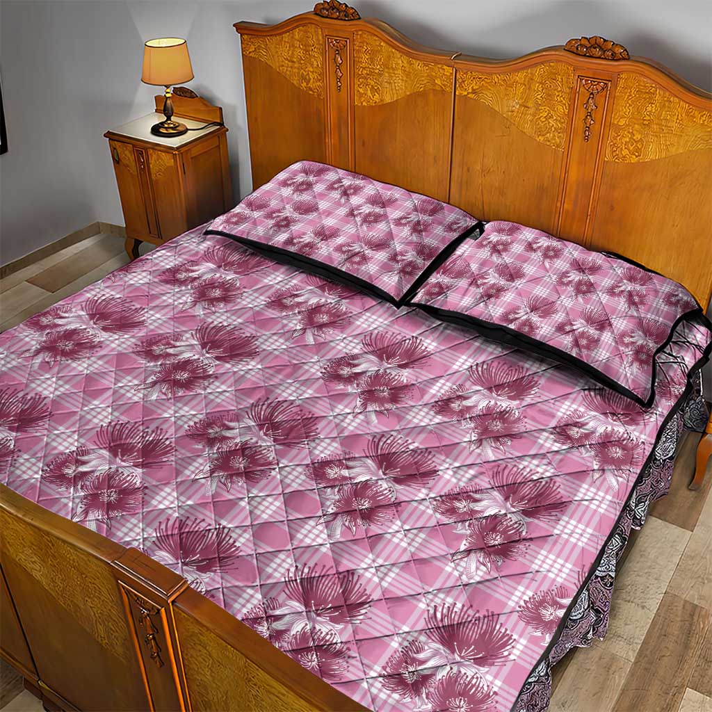 Pink Palaka Hawaii Quilt Bed Set Hawaiian Lehua Blossoms LT05 - Polynesian Pride