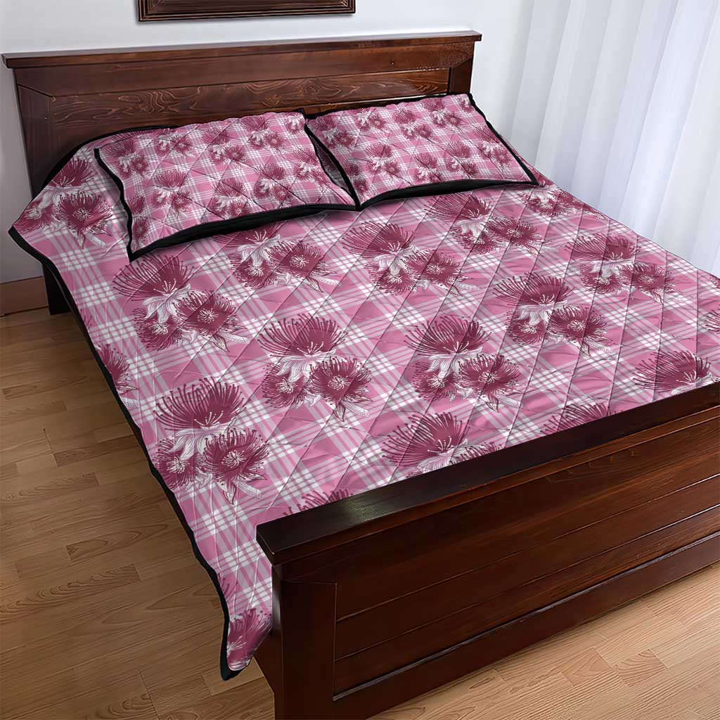 Pink Palaka Hawaii Quilt Bed Set Hawaiian Lehua Blossoms LT05 - Polynesian Pride
