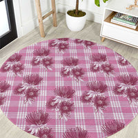 Pink Palaka Hawaii Round Carpet Hawaiian Lehua Blossoms