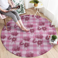 Pink Palaka Hawaii Round Carpet Hawaiian Lehua Blossoms