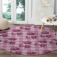 Pink Palaka Hawaii Round Carpet Hawaiian Lehua Blossoms