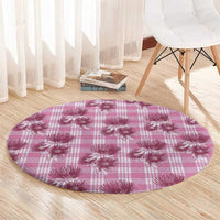 Pink Palaka Hawaii Round Carpet Hawaiian Lehua Blossoms