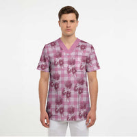 Pink Palaka Hawaii Scrub Top Hawaiian Lehua Blossoms LT05 - Polynesian Pride