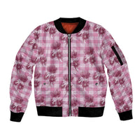 Pink Palaka Hawaii Sleeve Zip Bomber Jacket Hawaiian Lehua Blossoms LT05 Unisex Pink - Polynesian Pride