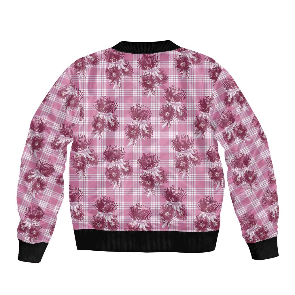 Pink Palaka Hawaii Sleeve Zip Bomber Jacket Hawaiian Lehua Blossoms LT05 - Polynesian Pride