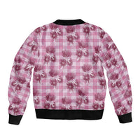 Pink Palaka Hawaii Sleeve Zip Bomber Jacket Hawaiian Lehua Blossoms LT05 - Polynesian Pride