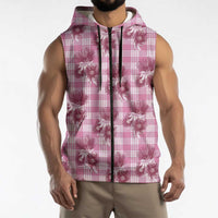 Pink Palaka Hawaii Sleeveless Zip Hoodie Hawaiian Lehua Blossoms