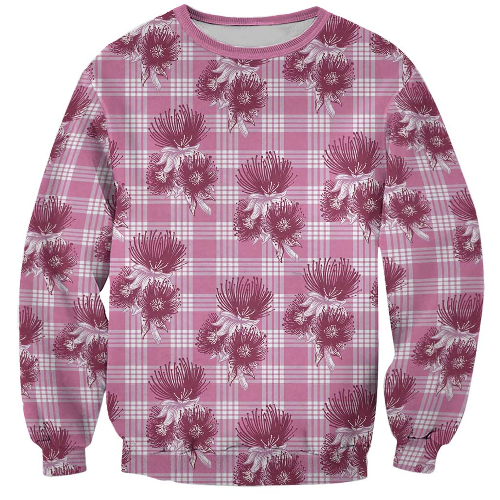 Pink Palaka Hawaii Sweatshirt Hawaiian Lehua Blossoms LT05 Unisex Pink - Polynesian Pride
