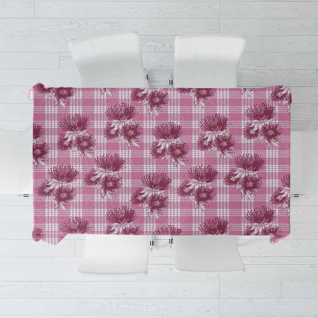Pink Palaka Hawaii Tablecloth Hawaiian Lehua Blossoms