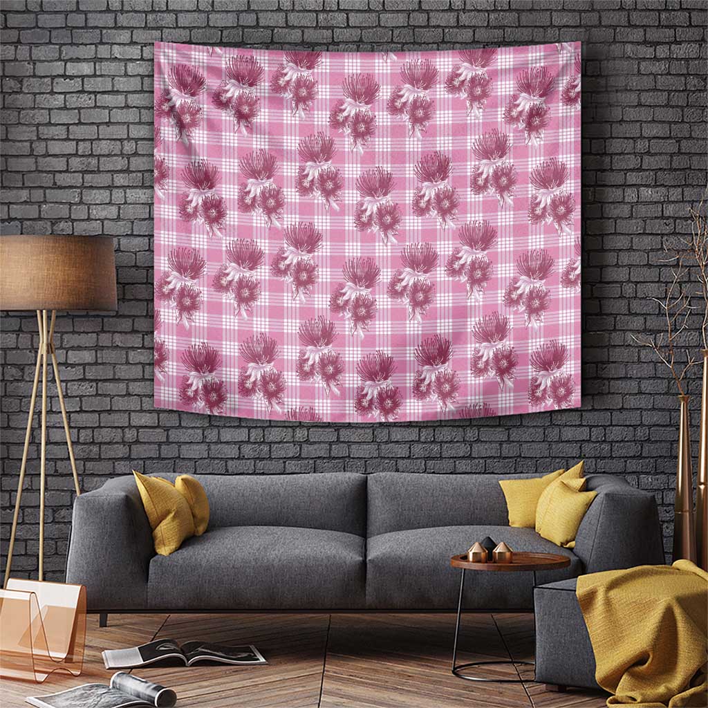 Pink Palaka Hawaii Tapestry Hawaiian Lehua Blossoms