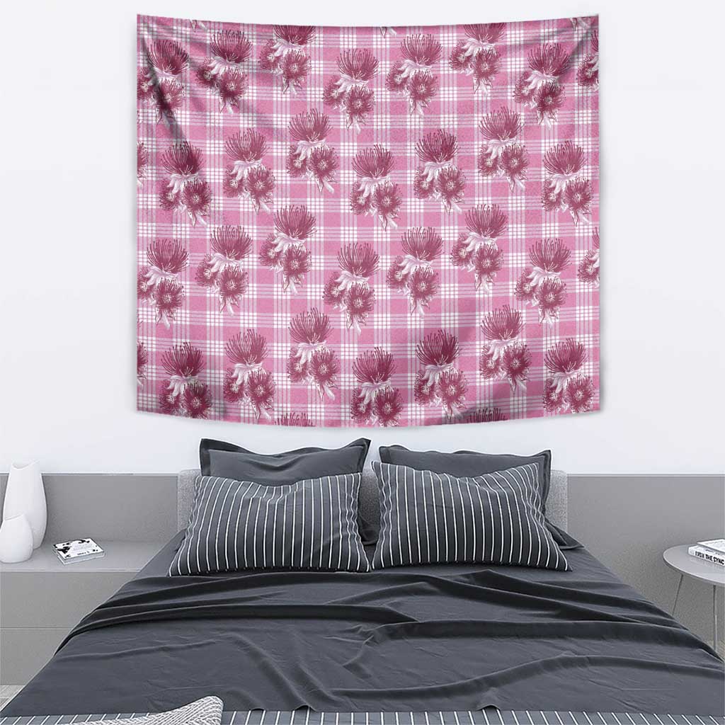 Pink Palaka Hawaii Tapestry Hawaiian Lehua Blossoms