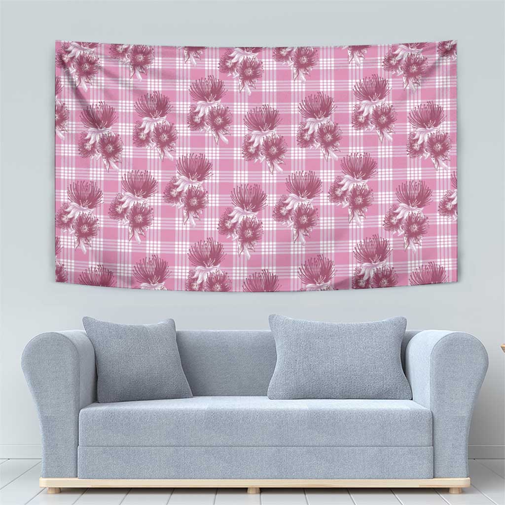 Pink Palaka Hawaii Tapestry Hawaiian Lehua Blossoms