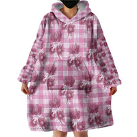 Pink Palaka Hawaii Wearable Blanket Hoodie Hawaiian Lehua Blossoms