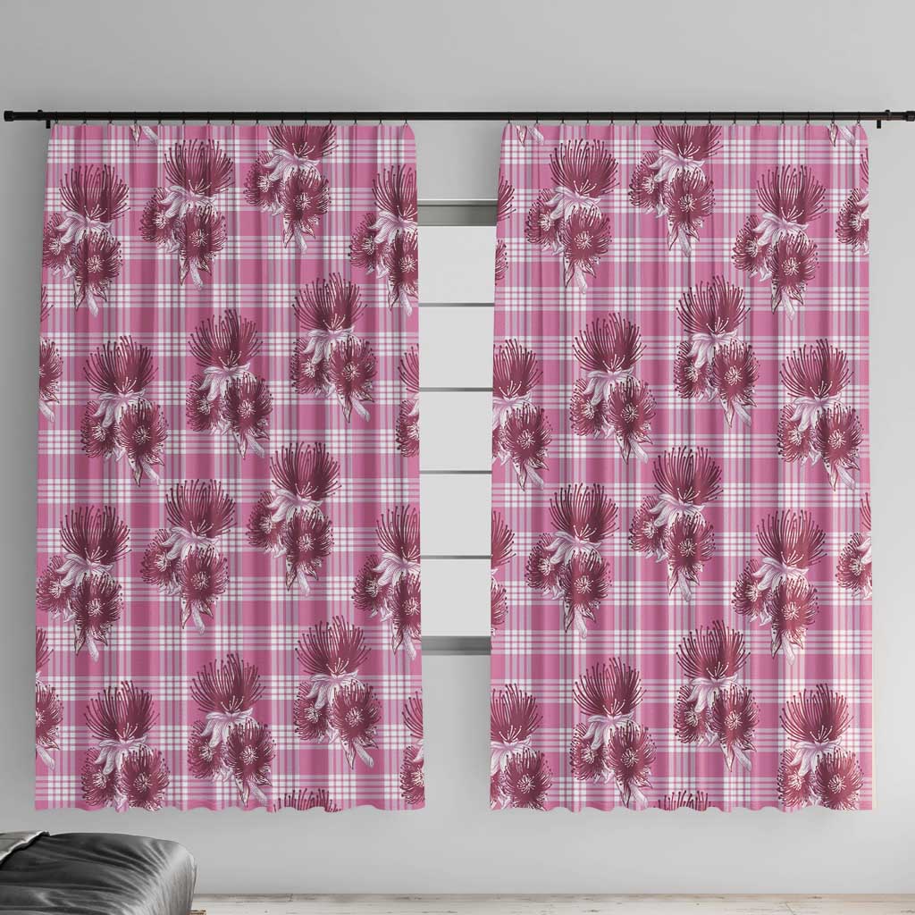 Pink Palaka Hawaii Window Curtain Hawaiian Lehua Blossoms