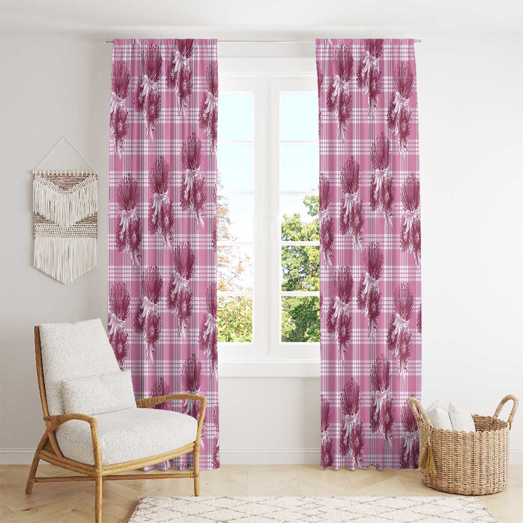 Pink Palaka Hawaii Window Curtain Hawaiian Lehua Blossoms