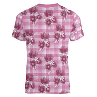 Pink Palaka Hawaii Women V-Neck T-Shirt Hawaiian Lehua Blossoms LT05 - Polynesian Pride