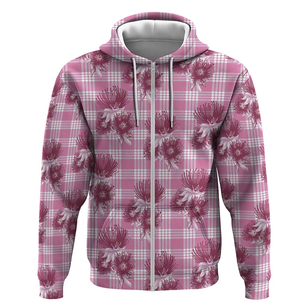 Pink Palaka Hawaii Zip Hoodie Hawaiian Lehua Blossoms LT05 Zip Hoodie Pink - Polynesian Pride